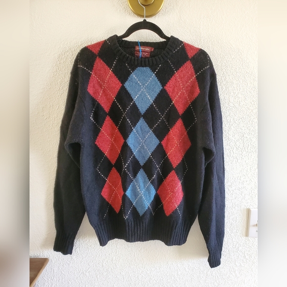 Traditionalist Shetland 100% Wool Diamond Pattern Sweater Size Large - Picture 1 of 6